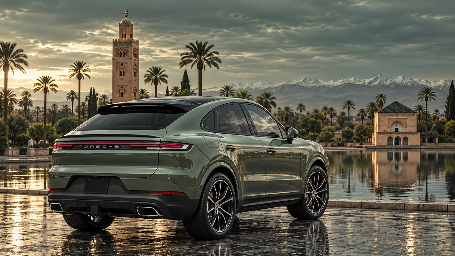 Porsche Cayenne Coupé in Marrakech near Koutoubia Mosque