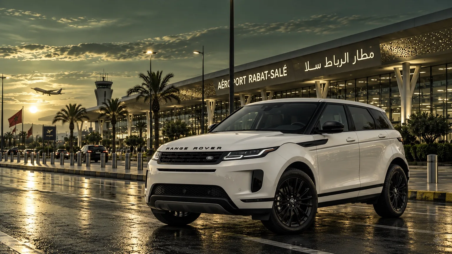 White Range Rover Evoque pictured at Rabat–Salé Airport